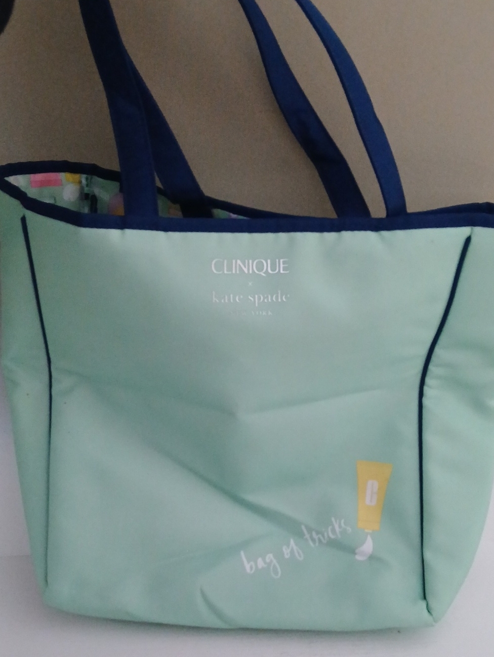 Mint Tote Bag with Navy Trim